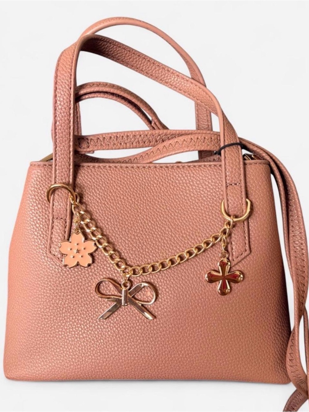 Peach Pink Structured Charm Tote Bag